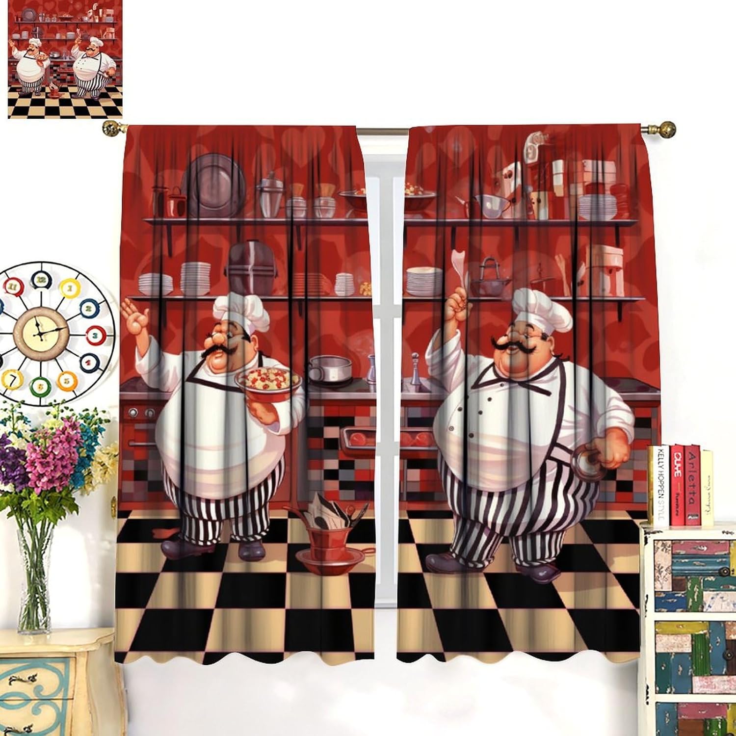 Kitchen Funny Chef Curtains, C - Home Cooking Youtube recensie en prijs